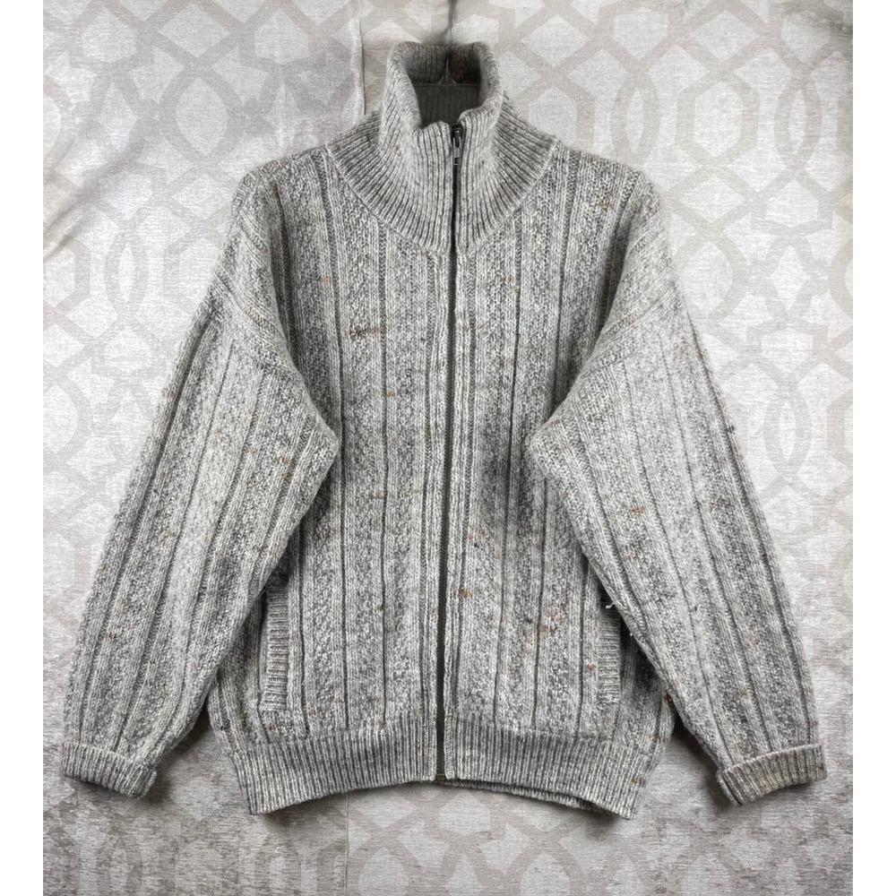 Pendleton Pure Virgin Wool Men M Gray Full Zip Mock Neck Ribbed Sweater USA Made